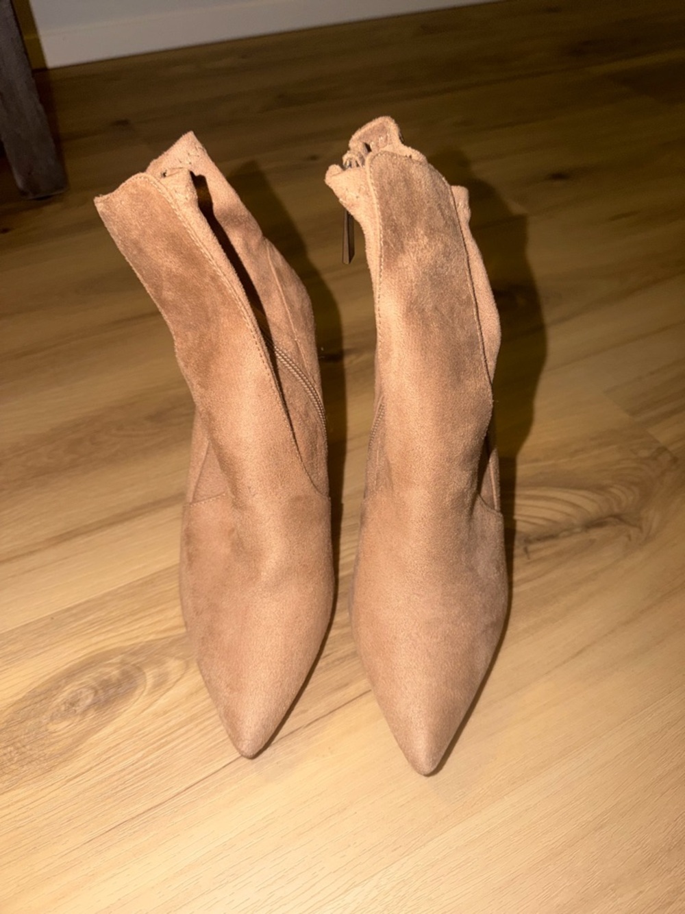 Qupid Pointed Toe Suede Ankle Boots - Cognac